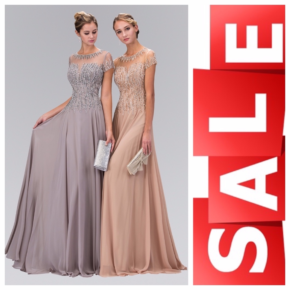 Champagne Shoulder Sleeve beaded gown mother of